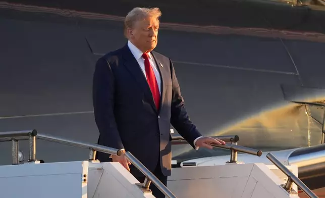 Republican presidential nominee former President Donald Trump, during his arrival at Philadelphia International Airport, Tuesday, Sept. 10, 2024, in Philadelphia. (AP Photo/Chris Szagola)