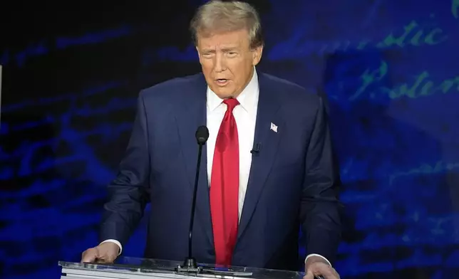 Republican presidential nominee former President Donald Trump speaks during a ABC News presidential debate with Democratic presidential nominee Vice President Kamala Harris at the National Constitution Center, Tuesday, Sept.10, 2024, in Philadelphia. (AP Photo/Alex Brandon)