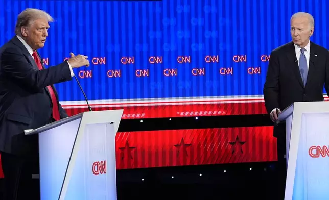 FILE - Republican presidential nominee former President Donald Trump speaks during a presidential debate hosted by CNN with President Joe Biden, June 27, 2024, in Atlanta. (AP Photo/Gerald Herbert, File)