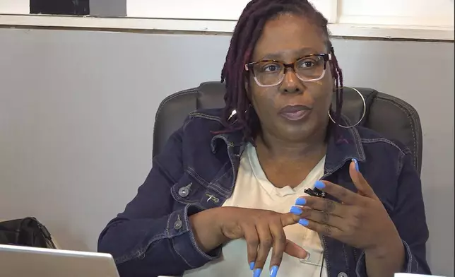 In this image taken from video, Rose-Thamar Joseph, from the Haitian Community Help and Support Center, speaks to The Associated Press, Wednesday, Sept. 11, 2024, in Springfield, Ohio. (AP Photo/Patrick Aftoora Orsagos)