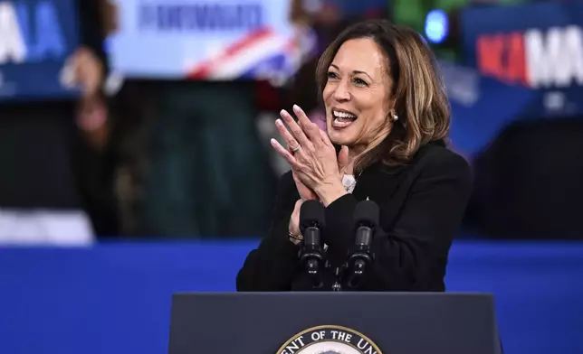 Democratic presidential nominee Vice President Kamala Harris speaks during a campaign event, Thursday, Sept. 12, 2024, in Greensboro, N.C. (AP Photo/Matt Kelley)