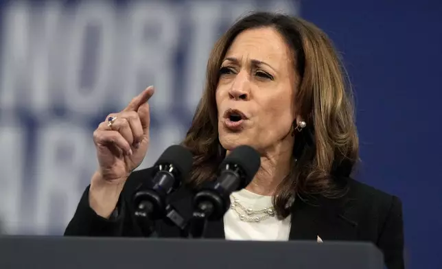 Democratic presidential nominee Vice President Kamala Harris speaks during a campaign event, Thursday, Sept. 12, 2024, in Greensboro, N.C. (AP Photo/Chris Carlson)