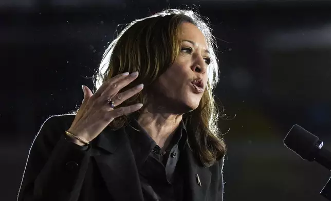 Democratic presidential nominee Vice President Kamala Harris speaks during a campaign event, Friday, Sept. 13, 2024, Wilkes-Barre, Pa. (AP Photo/Jacquelyn Martin)