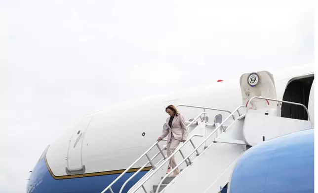 Democratic presidential nominee Vice President Kamala Harris arrives at Atlantic Aviation Philadelphia, Monday, Sept. 9, 2024, near Philadelphia International Airport, in Philadelphia, Tuesday, Sept. 17, 2024. (AP Photo/Jacquelyn Martin)