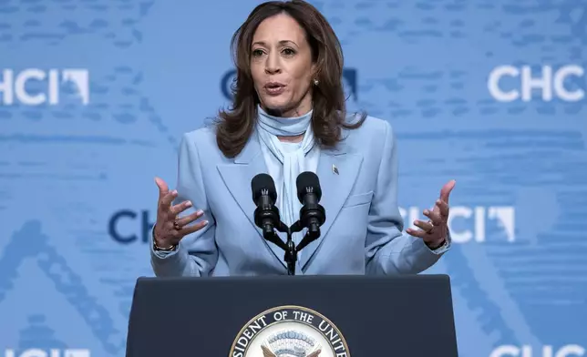 Democratic presidential nominee Vice President Kamala Harris speaks at the Congressional Hispanic Caucus Institute (CHCI) Leadership Conference, at the Ronald Reagan Building in Washington, Wednesday, Sept. 18, 2024. (AP Photo/Jose Luis Magana)