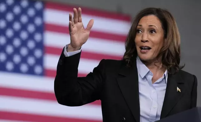 Democratic presidential nominee Vice President Kamala Harris speaks at a campaign event at Northwestern High School in Detroit, Monday, Sept. 2, 2024. (AP Photo/Jacquelyn Martin)