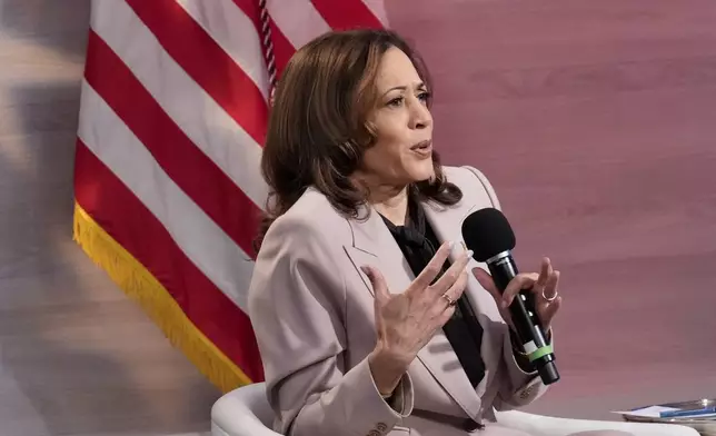 Democratic presidential nominee Vice President Kamala Harris is interviewed by the National Association of Black Journalists at the WHYY studio in Philadelphia, Tuesday, Sept. 17, 2024. (AP Photo/Jacquelyn Martin)