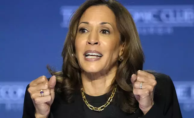 Democratic presidential nominee Vice President Kamala Harris addresses the Economic Club of Pittsburgh on the Carnegie Mellon University campus in Pittsburgh, Wednesday, Sept. 25, 2024. (AP Photo/Gene J. Puskar)