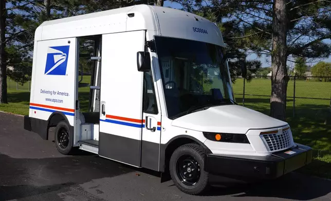 The U.S. Postal Service's next-generation delivery vehicle is displayed at the Kokomo Sorting and Delivery Center in Kokomo, Ind., Thursday, Aug. 29, 2024. (AP Photo/Michael Conroy)