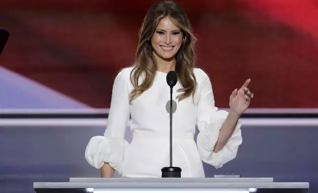 FILE - Melania Trump, wife of Republican Presidential nominee Donald Trump speaks during the opening day of the Republican National Convention in Cleveland, July 18, 2016. (AP Photo/J. Scott Applewhite)