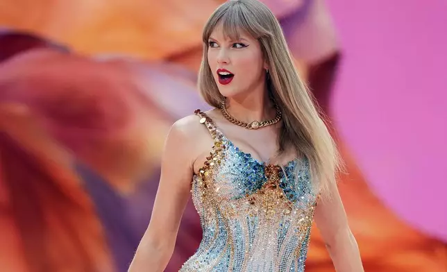 FILE - Taylor Swift performs at Wembley Stadium as part of her Eras Tour June 21, 2024 in London. (Photo by Scott A Garfitt/Invision/AP, File)