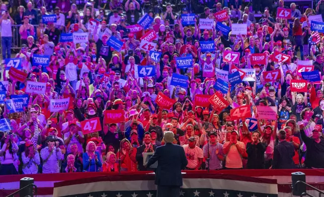 Republican presidential nominee former President Donald Trump speaks at a campaign event at Nassau Coliseum, Wednesday, Sept.18, 2024, in Uniondale, N.Y. (AP Photo/Alex Brandon)