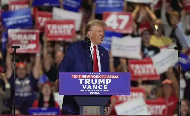 Republican presidential nominee former President Donald Trump, speaks during a campaign event, Wednesday, Sept. 18, 2024, in Uniondale, N.Y. (AP Photo/Frank Franklin II)