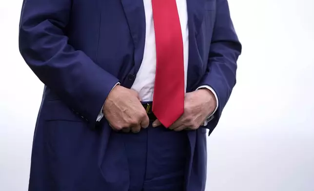 Republican presidential nominee former President Donald Trump arrives to speak during a news conference held at Trump National Golf Club Los Angeles in Rancho Palos Verdes, Calif., Friday, Sept. 13, 2024. (AP Photo/Jae C. Hong)