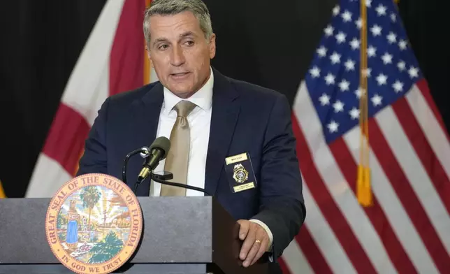 Florida Department of Law Enforcement Commissioner Mark Glass speaks during a news conference in the aftermath of the apparent assassination attempt of Republican presidential nominee and former President Donald Trump Tuesday, Sept. 17, 2024, in West Palm Beach, Fla. (AP Photo/Lynne Sladky)