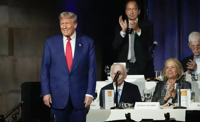 Republican presidential nominee former President Donald Trump attends a campaign event at the Economic Club of New York, Thursday, Sept. 5, 2024, in New York. (AP Photo/Pamela Smith)