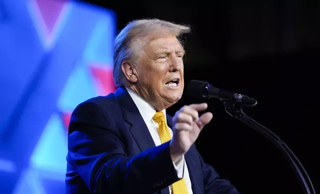 Republican presidential nominee former President Donald Trump speaks at the Israeli American Council National Summit, Thursday, Sept. 19, 2024, in Washington. (AP Photo/Evan Vucci)