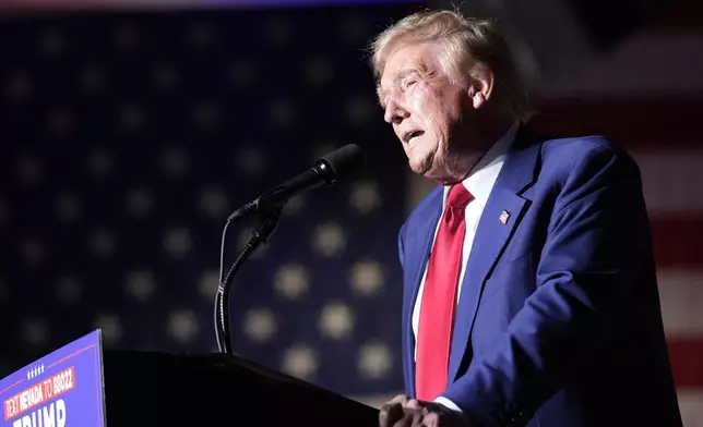 Republican presidential nominee former President Donald Trump speaks during a campaign event at the World Market Center, Friday, Sept.13, 2024, in Las Vegas. (AP Photo/Alex Brandon)