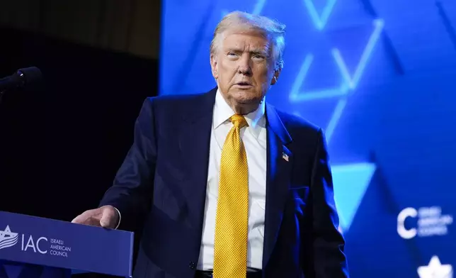 Republican presidential candidate former President Donald Trump speaks at the Israeli American Council National Summit, Thursday, Sept. 19, 2024, in Washington. (AP Photo/Evan Vucci)