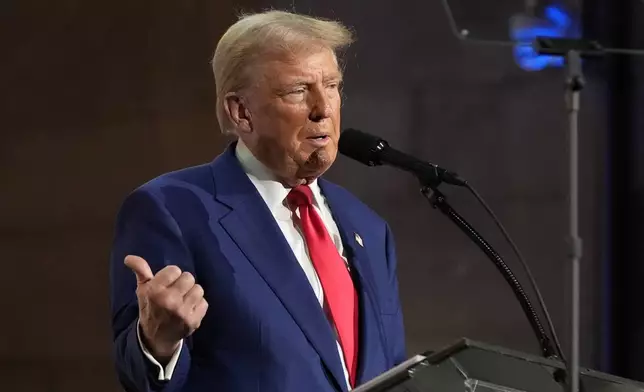 Republican presidential nominee former President Donald Trump answers questions during a campaign event at the Economic Club of New York, Thursday, Sept. 5, 2024, in New York. (AP Photo/Alex Brandon)