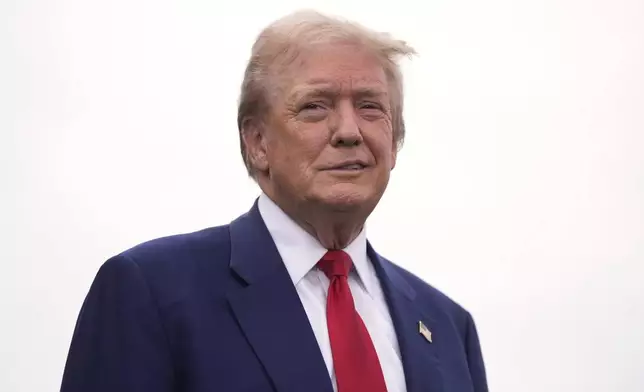 Republican presidential nominee former President Donald Trump arrives to speak during a news conference held at Trump National Golf Club Los Angeles in Rancho Palos Verdes, Calif., Friday, Sept. 13, 2024. (AP Photo/Jae C. Hong)