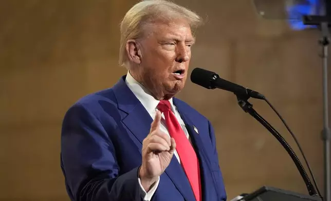 Republican presidential nominee former President Donald Trump answers questions during a campaign event at the Economic Club of New York, Thursday, Sept. 5, 2024, in New York. (AP Photo/Alex Brandon)