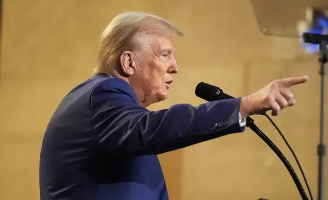 Republican presidential nominee former President Donald Trump responds to questions during a campaign event at the Economic Club of New York, Thursday, Sept. 5, 2024, in New York. (AP Photo/Alex Brandon)