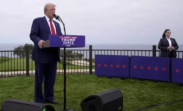 Republican presidential nominee former President Donald Trump speaks during a news conference held at Trump National Golf Club Los Angeles in Rancho Palos Verdes, Calif., Friday, Sept. 13, 2024. (AP Photo/Jae C. Hong)