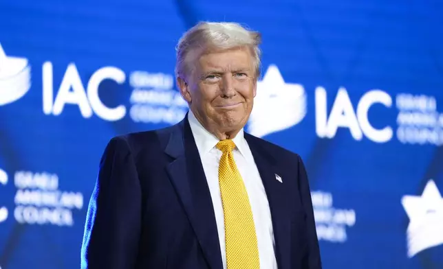 Republican presidential candidate former President Donald Trump arrives to speak at the Israeli American Council National Summit, Thursday, Sept. 19, 2024, in Washington. (AP Photo/Evan Vucci)