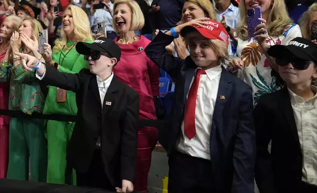 Supporters gesture as Republican presidential nominee former President Donald Trump finishes speaking at a campaign event, Friday, Aug. 30, 2024, in Johnstown, Pa. (AP Photo/Alex Brandon)