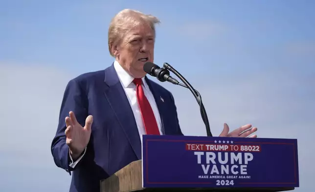 Republican presidential nominee former President Donald Trump speaks during a news conference held at Trump National Golf Club Los Angeles in Rancho Palos Verdes, Calif., Friday, Sept. 13, 2024. (AP Photo/Jae C. Hong)