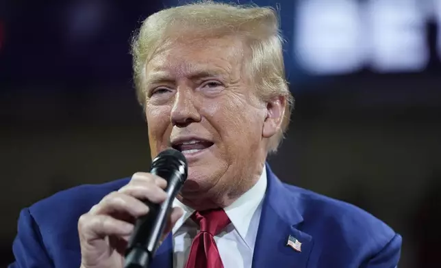 Republican presidential candidate former President Donald Trump speaks during a town hall event at the Dort Financial Center, Tuesday, Sept. 17, 2024, in Flint, Mich. (AP Photo/Evan Vucci)