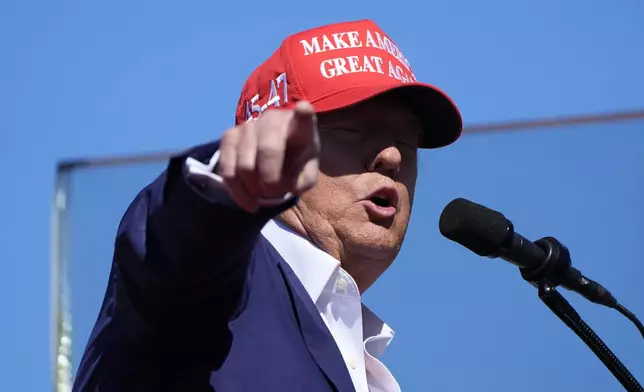 Republican presidential nominee former President Donald Trump speaks during a campaign event at Central Wisconsin Airport, Saturday, Sept. 7, 2024, in Mosinee, Wis. (AP Photo/Alex Brandon)