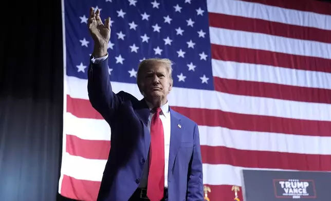 Republican presidential nominee former President Donald Trump departs after speaking at a campaign event at the Linda Ronstadt Music Hall, Thursday, Sept.12, 2024, in Tucson, Ariz. (AP Photo/Alex Brandon)