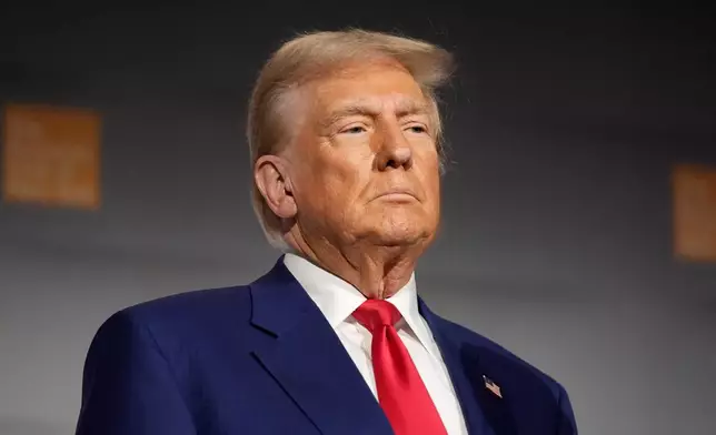 Republican presidential nominee former President Donald Trump arrives to speak during a campaign event at the Economic Club of New York, Thursday, Sept. 5, 2024, in New York. (AP Photo/Alex Brandon)