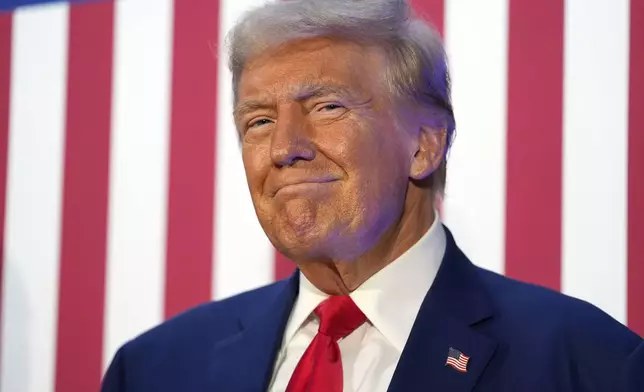 Republican presidential nominee former President Donald Trump speaks to the National Fraternal Order of Police fall meeting, Friday, Sept. 6, 2024, in Charlotte, N.C. (AP Photo/Evan Vucci)