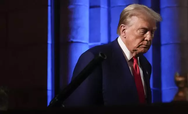 Republican presidential nominee former President Donald Trump arrives to speak at a campaign event at the Economic Club of New York, Thursday, Sept. 5, 2024, in New York. (AP Photo/Alex Brandon)