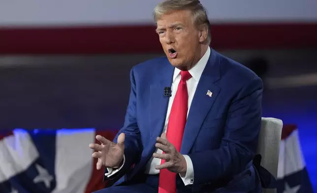 Republican presidential nominee former President Donald Trump participates in a town hall with FOX News host Sean Hannity at the New Holland Arena, Wednesday, Sept. 4, 2024, in Harrisburg, Pa. (AP Photo/Evan Vucci)