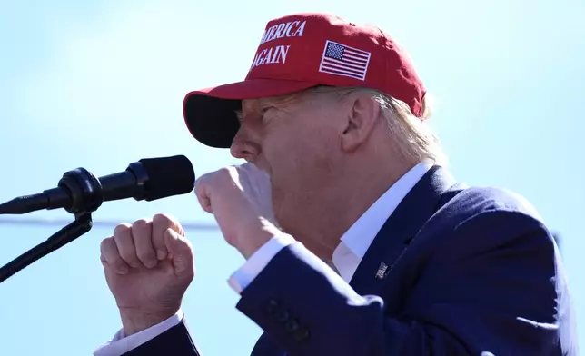 Republican presidential nominee former President Donald Trump speaks during a campaign event at Central Wisconsin Airport, Saturday, Sept. 7, 2024, in Mosinee, Wis. (AP Photo/Alex Brandon)