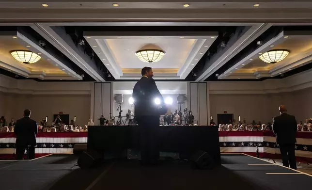 Republican vice presidential nominee Sen. JD Vance, R-Ohio, speaks at a campaign event, Thursday, Sept. 5, 2024, in Phoenix. (AP Photo/Matt York)