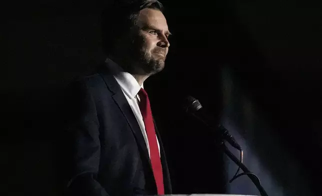 Republican vice presidential nominee Sen. JD Vance, R-Ohio, speaks during the Georgia Faith and Freedom Coalition's dinner at the Cobb Galleria Centre, Monday, Sept. 16, 2024, in Atlanta. (AP Photo/Mike Stewart)