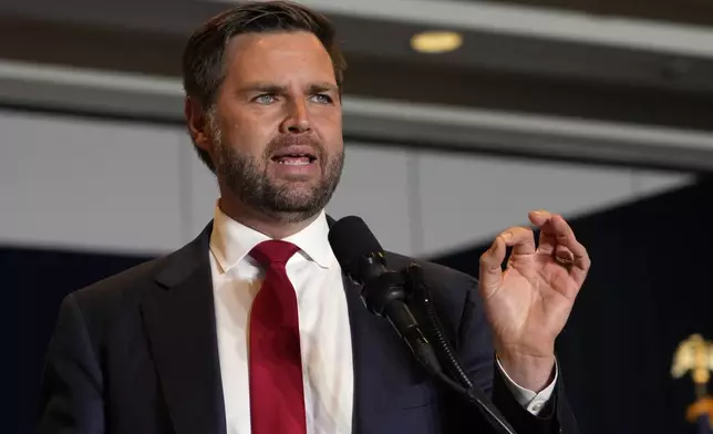 Republican vice presidential nominee Sen. JD Vance, R-Ohio, speaks at a campaign event, Thursday, Sept. 5, 2024, in Phoenix. (AP Photo/Matt York)