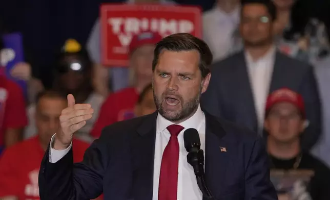 Republican vice presidential nominee Sen. JD Vance, R-Ohio, speaks at a campaign event, Thursday, Sept. 5, 2024 in Phoenix. (AP Photo/Matt York)