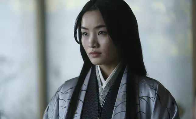 This image released by FX shows Anna Sawai as Toda Mariko in a scene from "Shogun." (Katie Yu/FX via AP)