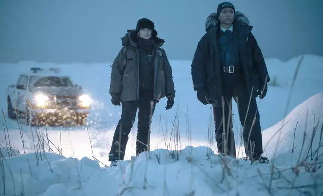 This image released by HBO shows Kali Reis, right, and Jodie Foster in a scene from "True Detective: Night Country." (HBO via AP)