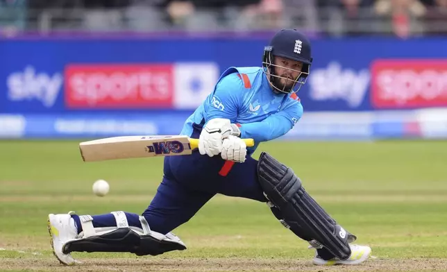 England's Ben Duckett in action during the fifth one day international match between England and Australia, at the Seat Unique Stadium, Bristol, England, Sunday, Sept. 29, 2024. (Adam Davy/PA via AP)