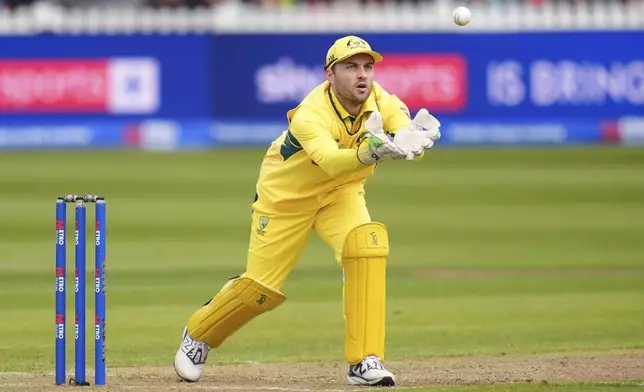 Australia's Josh Inglis in action during the fifth one day international match between England and Australia, at the Seat Unique Stadium, Bristol, England, Sunday Sept. 29, 2024. (Adam Davy/PA via AP)