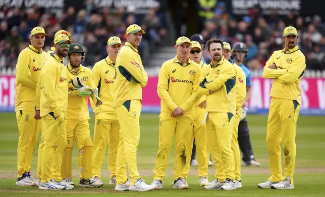 Australia look at a review of a wicket during the fifth one day international match at the Seat Unique Stadium, Bristol, England, Sunday Sept. 29, 2024. (Adam Davy/PA via AP)