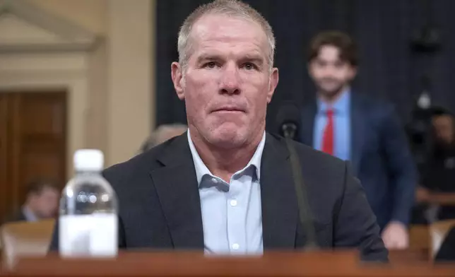 Former NFL quarterback Brett Favre appears before the House Committee on Ways and Means on Capitol Hill, Tuesday, Sept. 24, 2024, in Washington. (AP Photo/Mark Schiefelbein)