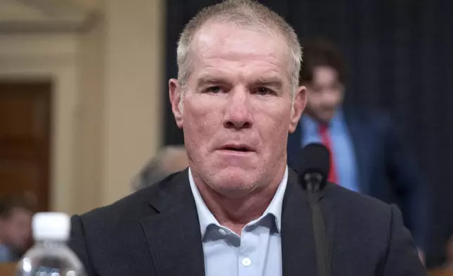 Former NFL quarterback Brett Favre appears before the House Committee on Ways and Means on Capitol Hill, Tuesday, Sept. 24, 2024, in Washington. (AP Photo/Mark Schiefelbein)